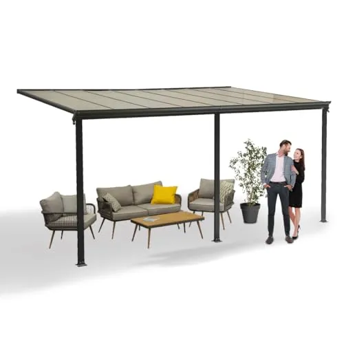 GRINDI IN THE GARDEN - Garten Pergola Pavillon Terrassendach Wandpergola - NEA II 5x3m - wasserdichtes Sonnenschutz für Terrasse und Freistehender, Carport-Pavillon, Grillpavillon, Markise als Vordach