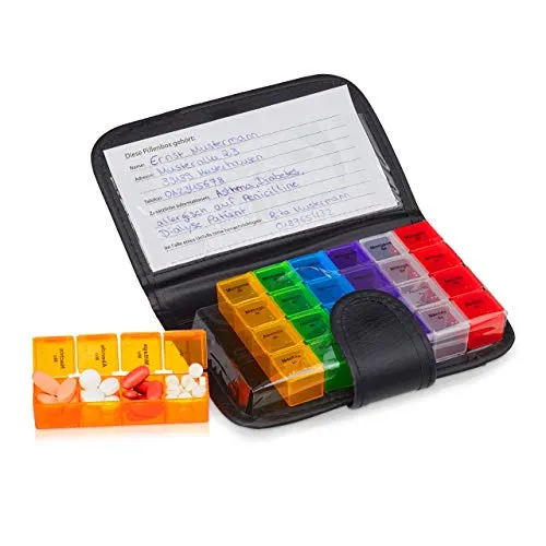 Tablettenbox Pillendose Wochenpillenbox mit 4 Fächern - Praktische Medikamentenbox für 7 Tage, mit 4 Fächern für die tägliche Einnahme. Ideal für die Organisation von Medikamenten und Supplements.