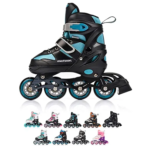 meteor® Inliner Rollen Inline Skates für Kinder - Kinder-Inline-Skates mit verstellbarer Größe für jahrelangen Spaß, ausgestattet mit ABEC 7-Lagern für schnelles Rollen und einem speziellen Bremsbelag für mehr Sicherheit.
