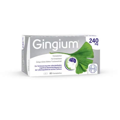 Gingium 240 mg Filmtabletten - Arzneimittel zur Unterstützung der Gehirnfunktion, verbessert Gedächtnis und Konzentration durch geförderte Durchblutung und Schutz der Nervenzellen.
