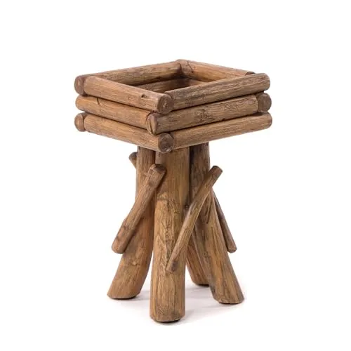 DESIGN DELIGHTS Holz BLUMENHOCKER Twist | Teakholz - Beistelltisch aus Teakholz, handgefertigt und einzigartig. Perfekt als Pflanzenhocker oder für dein Wohnzimmer, bringt er rustikalen Charme und Natur in dein Zuhause.