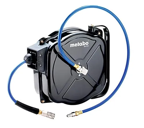 Metabo Druckluftschlauchtrommel SA 312 - 12 m PU-Schlauch, Automatikfunktion für einfaches Aufrollen und Arretieren, robustes Metallgehäuse
