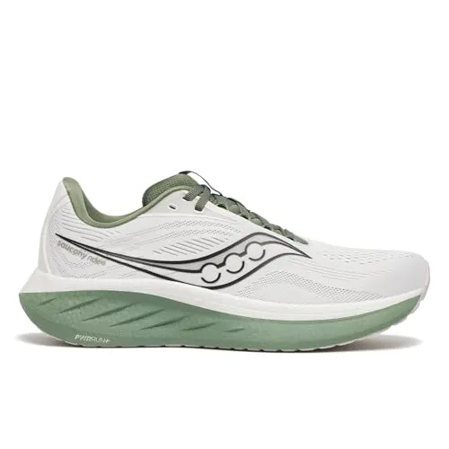 Saucony Ride 18 Herren-Sneaker, Weiß/Olivine, 11 - Bequem und Reaktionsschnell - Laufschuhe mit neutraler Dämpfung und PWRRUN+ Technologie für optimale Dämpfung und Haltbarkeit. Modernes Design mit sicherer Passform, ideal für Läufer, die Komfort und Performance suchen.