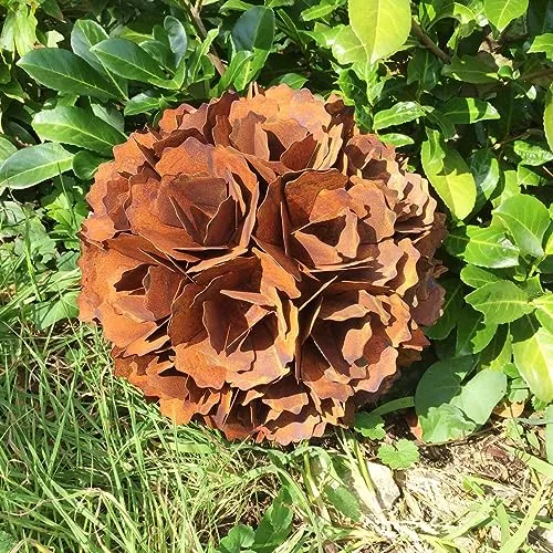 STEINFIGURENWELT GIEBEN Blumenkugel 30 cm Edelrost Gartendeko Wetterfest Rost Ball Pusteblume Kugel Rosenkugel Gartenkugel