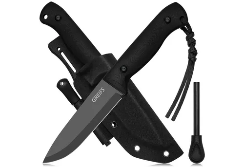 GREIFS BUSHMASTER Universalmesser - Outdoor-Messer aus D2 Stahl mit Kydex Holster - Taschenmesser mit robustem D2 Stahl, inklusive Kydex Holster und Feuerstahl für Outdoor-Abenteuer.