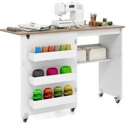 COSTWAY 2in1 Klappbarer Nähtisch aus Holz mit Regalen