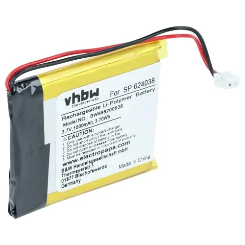 vhbw Akku Ersatz für Sony SP 624038, SM-03, LIS1662HNPC, 1588-0911 für Wireless Headset Kopfhörer (1000 mAh, 3,7 V, Li-Polymer)