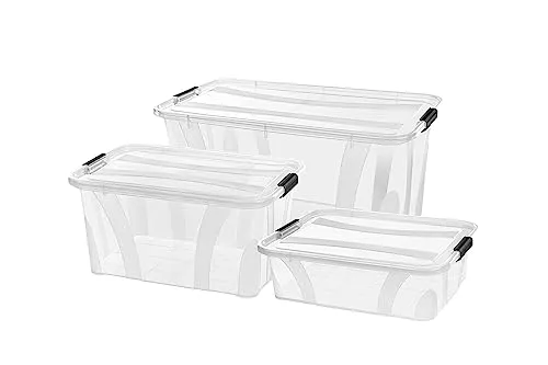 Siena Home Aufbewahrungsbox Anzio 3er-Set - 7 l, 14 l, 32 l - Aufbewahrungsboxen mit Clipverschlüssen, ideal zum Schutz vor Schmutz und Feuchtigkeit. BPA-frei und robust, perfekt für Lebensmittel und leichte Erkennung des Inhalts.