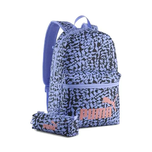 PUMA Phase Backpack 20L Intense Lavender - Animal AOP - Stylischer PUMA Freizeitrucksack mit atmungsaktivem Rücken und gepolsterten, verstellbaren Schultergurten. Ideal für Alltag und Ausflüge. Volumen: 20 l, Gewicht: 295 g, in hellblau.