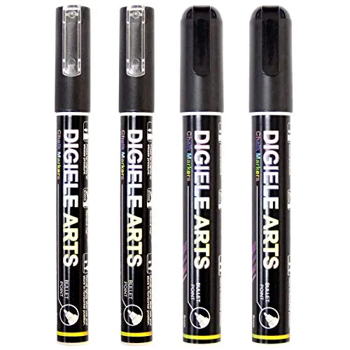 DIGIELE Kreidemarker, Kreidestift kreidestifte Schwarz für Whiteboard, Fenster & Glas, Trocken oder Feucht Abwischbare Flüssigkreide, Reversibel Stiftspitze (3 mm / 6 mm)