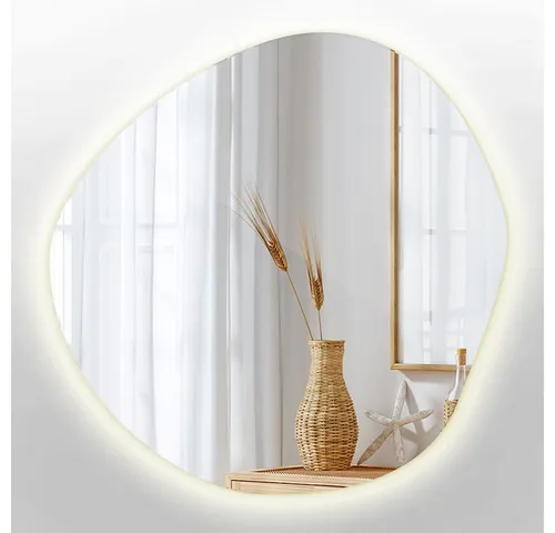 Unregelmäßig Geformter LED Spiegel – Boho-Loft-Stil – Warmweiß (3000K) – 48 cm x 48 cm – Weiß - Verschönern Sie Ihr Zuhause mit diesem modernen LED Spiegel. Ideal für jeden Raum, bietet er warmes Licht und ist leicht zu montieren. Pflegeleicht und stabil, sorgt er für ein perfektes Spiegelbild.