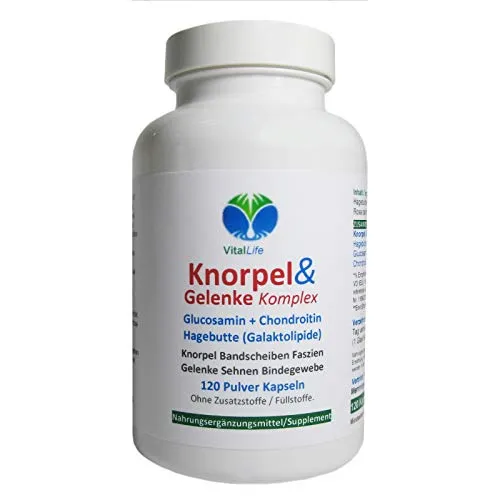 KNORPEL & GELENKE - Glucosamin + Chondroitin + Hagebutte KOMPLEX - 120 KAPSELN Gelenkbausteine UND natürliche GELENKVITAMINE ohne ZUSATZSTOFFE. 26995-120