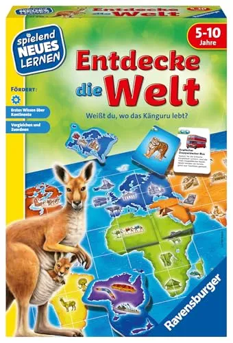 RAV24990 - Entdecke die Welt, Brettspiel für 2-4 Spieler ab 5 Jahren, lehrreiches Geographiespiel mit spannenden Bildern und tollen Motiven