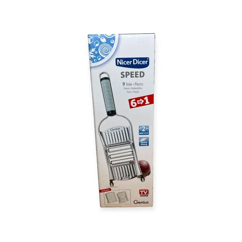 Genius Nicer Dicer Speed Set 9-tlg - Vielseitiger Gemüseschneider mit 3 Einsätzen - Gemüsehobel-Set mit 3 scharfen Einsätzen für präzises Schneiden. Ideal für schnelle Zubereitung von Gemüse und Obst, spülmaschinenfest und BPA-frei.