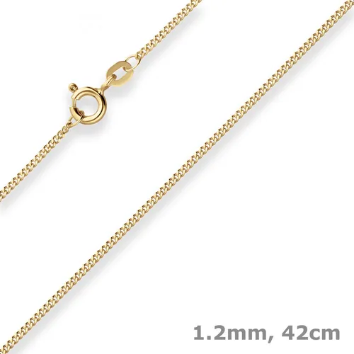 1,2mm Panzerkette Goldkette Collier 585 Gold 42cm - Elegante 42 cm lange Halskette aus 585er Gelbgold, ideal für jeden Anlass. Mit ihrem zeitlosen Design und der hochwertigen Verarbeitung ist sie ein Must-Have für stilbewusste Damen.