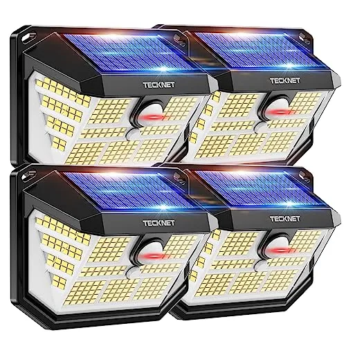 TECKNET Solarlampen für Außen, 【4 Stücke】 231 LED Solarlampe 300° Superhelle mit Bewegungsmelder 3 Modi IP65 Wasserdichte Wandleuchte für Wand Post Pathway Garten Garage