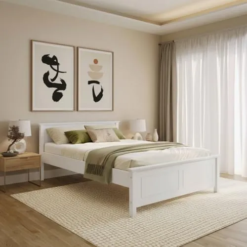 Produktbild Bellamio Medje Holzbett 140x200 cm – Weißes Massivholzbett im Landhausstil