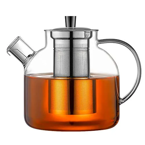 Ehugos Glas Teekanne, 1500ml Kochfeld Safe Tee Wasserkocher mit Infuser Borosilikatglas Wasser Krug Klare Teekanne für lose Blatt Tee, heißes/eisiges Wasser, Saft Getränk