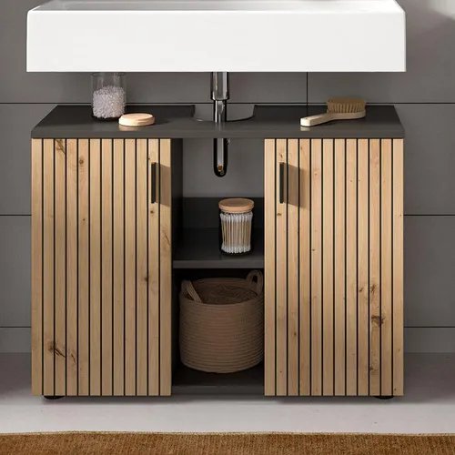 Lomadox Waschbeckenschrank MACKAY-158, 80 cm, Eiche & grau