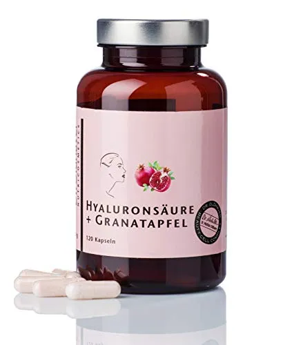 Dr. Oldhaver Hyaluronsäure und Granatapfel (120 Kapseln) Hochwertige in Fermentation hergestellte Hyaluronsäure, Kombiniert mit konzentriertem Granatapfelextrakt, Für eine Schöne Haut
