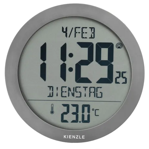 Kienzle DCF-Funkwanduhr mit Innentemperatur - Anthrazit - Wanduhren mit modernem Design und präziser DCF-Funkzeit. Integriertes Thermometer und zwei Weckzeiten mit Schlummerfunktion für pünktliches Aufwachen.
