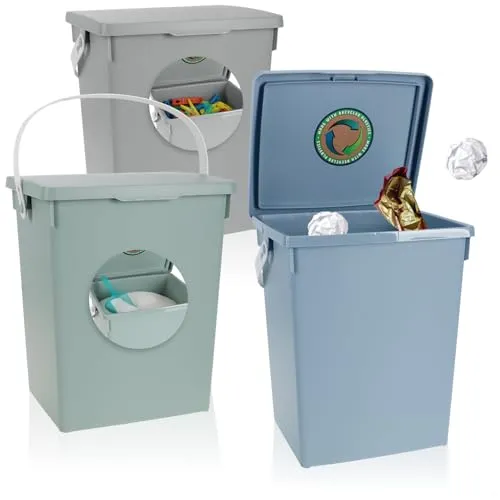 com-four® 3x Aufbewahrungsbox mit Deckel & Henkel je 5 L - Waschmittelbehälter aus Kunststoff - Abfalleimer - Wäscheklammerbox für Waschmittel, Tabs, Pods [Auswahl variiert] (3 Stück - unifarben)