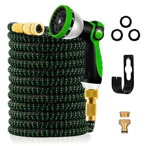 Yofidra Flexibler Gartenschlauch 30m, Strapazierfähiger 3 lagiger Latex Wasserschlauch 3/4 Zoll und 1/2 Zoll Metallanschlüsse, 3450D-Gewebe, knickfrei, Garden Hose Schlauch mit 10-Funktions-Spray