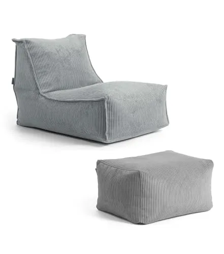 mokebo Sitzsack Der Gelassene (aus Cordstoff) mit Hocker - Gemütliche Indoor Relaxliege in Grau - Sitzsäcke aus hochwertigem Cordstoff, allergikerfreundlich und ergonomisch. Made in Germany für höchsten Komfort und lange Haltbarkeit. Ideal für entspannte Stunden!