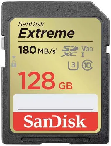 SanDisk Extreme 128 GB SDXC Speicherkarte (2022) - Hochgeschwindigkeit bis zu 180MB/s, ideal für 4K-Videos und umfangreiche Speicheranforderungen, 30 Jahre Garantie und RescuePRO Deluxe