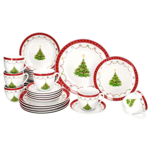MamboCat Kombiservice 30tlg - Weihnachtstraum für 6 Personen - Festliches Kombiservice aus widerstandsfähigem Porzellan, ideal für Weihnachtsfeiern. Mit liebevollen Weihnachtsmotiven und praktischen Tassen, die angenehm in der Hand liegen.