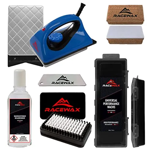 RaceWax Skiwax Set 6-teilig Wachsbügeleisen Wachs BaseBrush Kork Wachsentferner