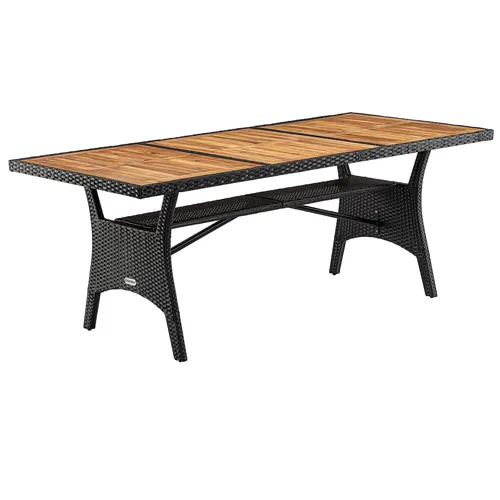 Casaria Gartentisch aus Polyrattan mit Ablage - Hochwertiger Gartentisch (190x90cm) aus wetterfestem Polyrattan und FSC®-zertifiziertem Akazienholz – ideal für entspannte Stunden im Garten.
