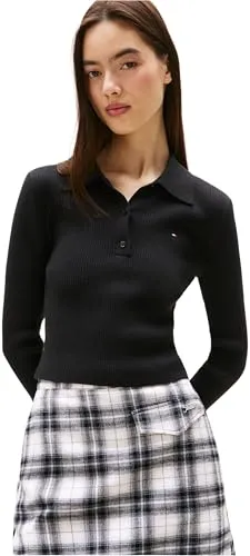 Tommy Jeans Damen Pullover Essential Polo Cropped, Schwarz (Black), L