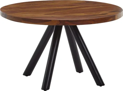 Runder Couchtisch 60x60 cm aus Sheesham Massivholz und Metall