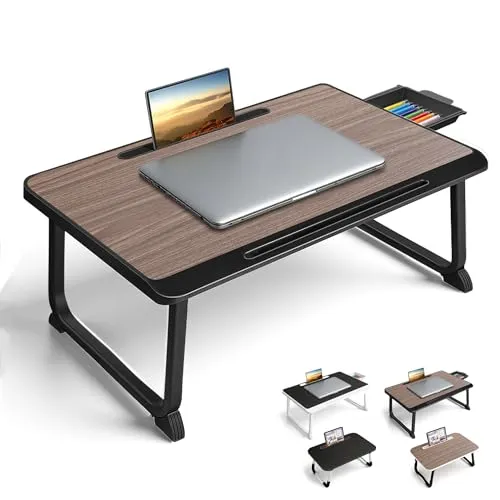 Laptop Bett Schreibtisch, Laptoptisch für Frühstück im Bett, Arbeit, Homeoffice, Laptopständer für Sofa、Couch、 Tablett Tisch (60x40 Brown)