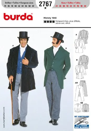 Produktbild Burda 2767 Schnittmuster Kostüm Fasching Karneval History 1848 Frack (Herren, Gr. 44-60) – Level 4 fortgeschritten