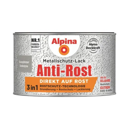 Alpina Metallschutz-Lack Anti-Rost Eisenglimmer 300 ml ca. RAL 9007 Dunkelgrau