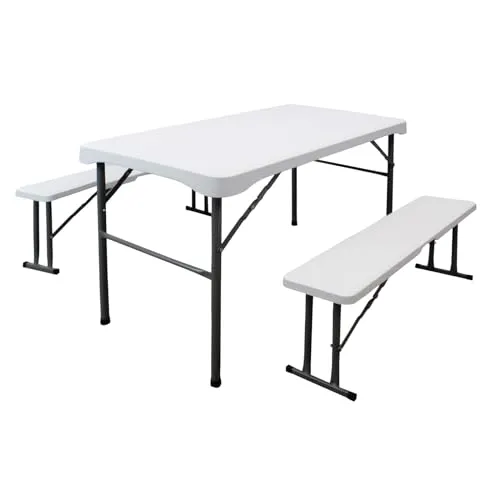 TRUTZHOLM Bierzeltgarnitur 3-tlg. - Klappbares Gartenmöbel Set - Bierzeltgarnituren, wetterfest und ideal für Feste im Freien. Set besteht aus 1 Tisch und 2 Bänken, klappbar mit Tragegriff für einfachen Transport.