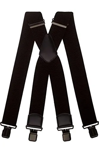 Olata Extra Breite Herren Hosenträger X-Form in Schwarz mit Farbigem Leder – 5 cm. Schwarz (Schwarz Clips)