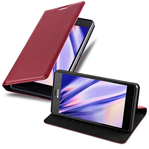 Cadorabo Hülle kompatibel mit Sony Xperia Z3 aus Premium Kunst Leder Flip Klappbare Stoßfeste Magnetische [Standfunktion] [Kartenfächern] Cover Hülle für Sony Xperia Z3 Tasche in Rot