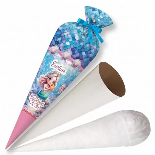 Personalisierte Schultüte Meerjungfrau für Mädchen – 70 cm Stoff Zuckertüte