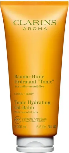 Clarins Baume Huile Hydratant Tonic 200ml - Feuchtigkeitsspendender Körperbalsam mit nährenden Pflanzenextrakten und ätherischen Ölen. Ideal für die tägliche Pflege, verwandelt sich beim Auftragen in ein pflegendes Öl.