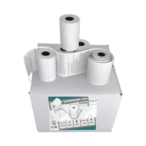 Kassenrollen 57 mm x 40 mm x 12 mm Kern, Ø 39 mm, 18 m lang, BPA frei, SEPA Lastschrifttext für EC-Cash Bonrollen/Thermorollen 48g z. B. für Ingenico iCT220, Verifone, Worldline u.v.m.(50)
