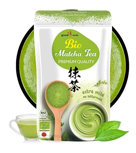 Goodwei Bio Matcha Tea Premium Quality - Grüner Tee & Matcha – Hochwertiger Bio-Matcha mit intensiv grünem Farbton und mild-aromatischem Geschmack, ideal für Teeliebhaber und gesundheitsbewusste Genießer.