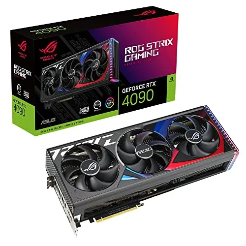 ASUS ROG Strix GeForce RTX 4090 24GB Gaming Grafikkarte - Grafikkarten mit NVIDIA Ada Lovelace Architektur für bis zu 2x Leistung, optimiert mit Axial-Tech-Lüftern und innovativer Vapor Chamber für überlegene Kühlung.