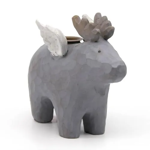 Mea-Living Kerzenhalter Hirsch MIT FLÜGELN für Stabkerze, grau/weiß, 15 cm - Shabby chic Rentier-Kerzenhalter, Geschenkidee für Freundin