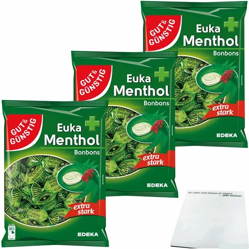 Gut&Günstig Euka-Menthol-Bonbons extra stark 3er Pack 3x300g Packung usy Block