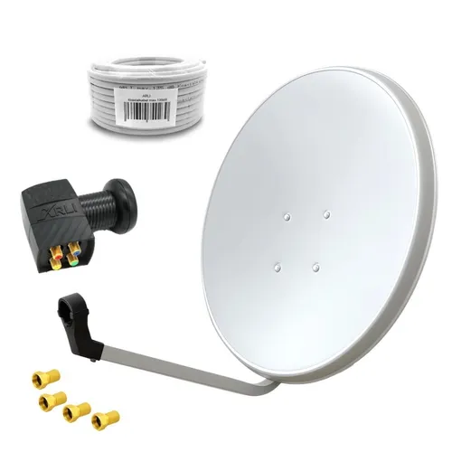 60cm HD Sat Anlage Quad LNB Set - Hochwertige SAT-Antenne für 4 Teilnehmer mit extrem kälte- und hitzebeständigem Design, inklusive 10m Koaxialkabel für störungsfreien Empfang in UHD 4K.