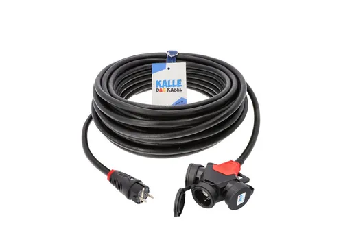 KALLE DAS KABEL Kalle Verlängerungskabel Schuko 1,5mm² 3-Fach Kupplung IP54 15 Meter Verlängerungskabel, 3x Schuko 230V (1500 cm)