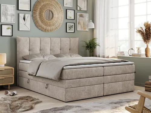 MKS Boxspringbett Beige 200x200 cm – Komfortabel & Stilvoll - Das MKS Boxspringbett der 'KING'-Serie bietet optimalen Schlafkomfort durch zwei hochwertige Matratzen und eine durchdachte 7-Zonen-Taschenfederkern-Technologie für erholsame Nächte.